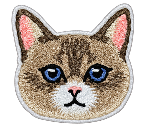 Blue eyed brown tabby kitten face embroidered patch