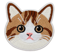 Brown and white tabby cat face embroidered patch