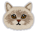 Cream beige cat face embroidered patch with amber eyes