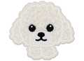 White fluffy puppy embroidered patch with paws and black eyes
