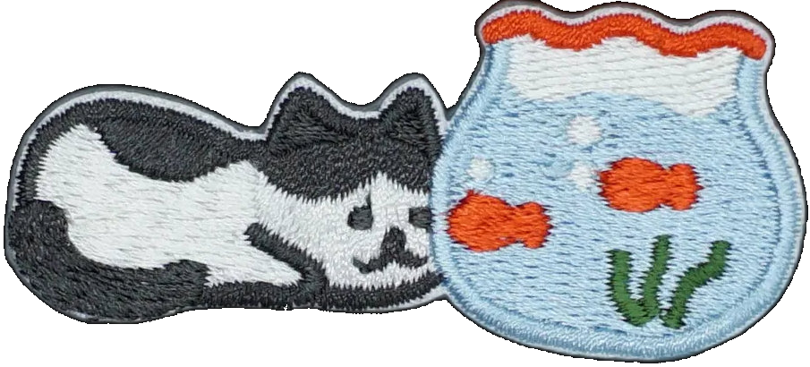 Cartoon Cat Looking at Fish Globe
