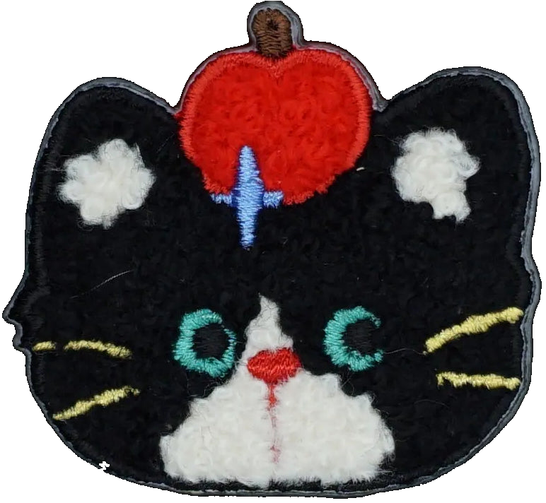 Flurry Black Cat with Apple on Head