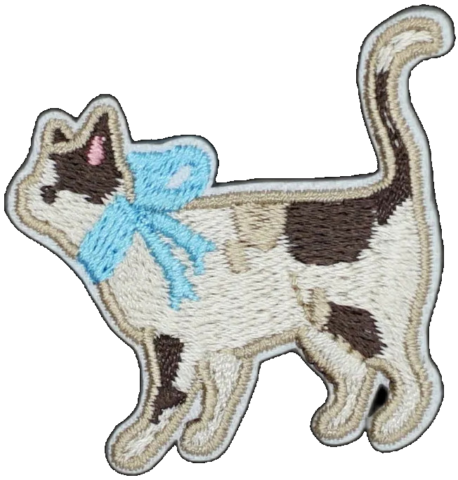 Calico Cat with Blue Ribbon