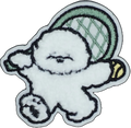 Fluffy White Dog Playing Tennis