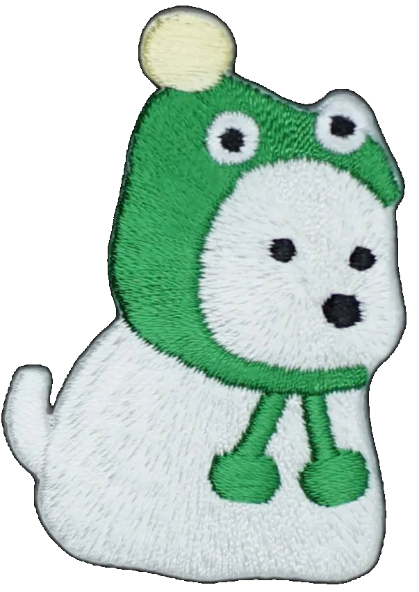 White Dog with Frog Hat