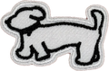 Black outlined white cartoon dog embroidered patch side profile