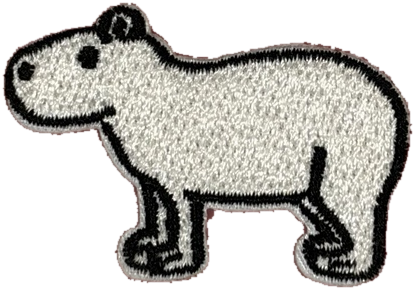 Minimalist white hippo embroidered patch with black outlines