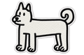 Minimalist white dog embroidered patch with pointed ears and curled tail