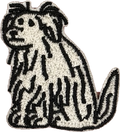 Black and white sitting shaggy dog embroidered patch