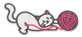 White cat playing with pink yarn embroidered patch